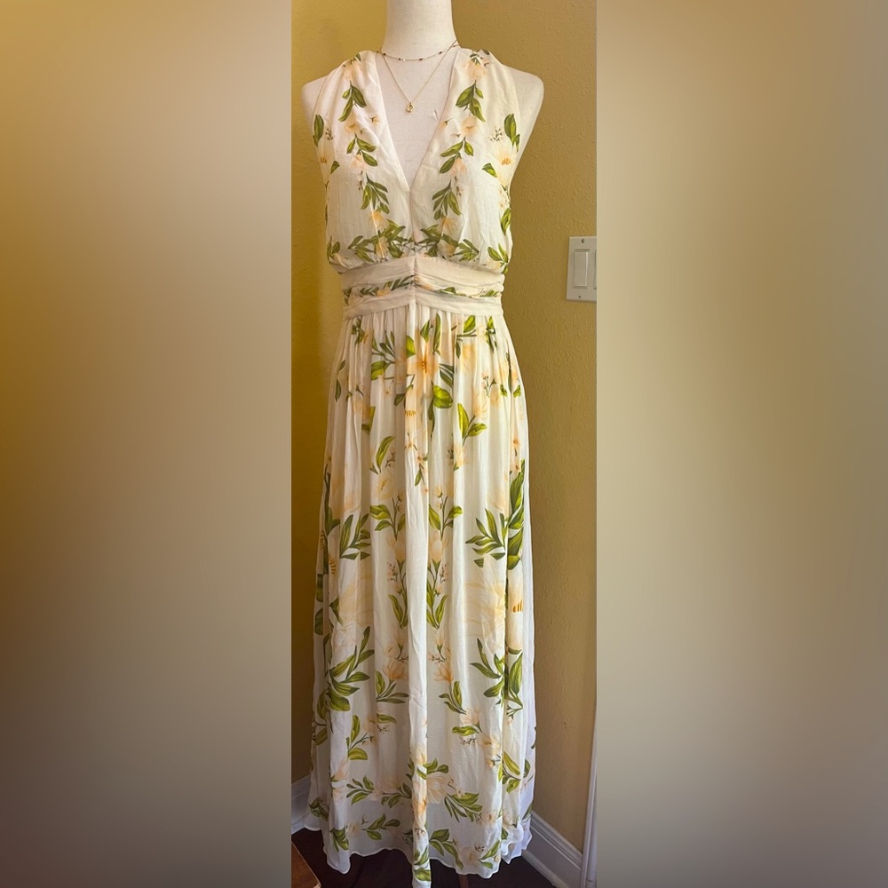 FARM Rio White and Green Floral Maxi Dress